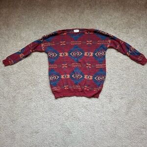 Ralph Lauren Red and Blue Geometric Crewneck Sweater